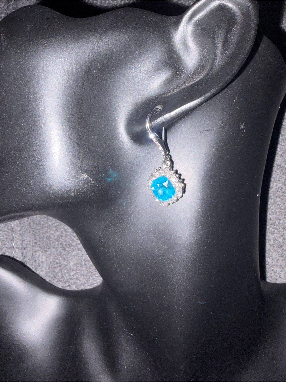 Blue Crystal Drop Earrings | Silver Tone Rhinestone Dangle Earrings - Picture 3 of 4